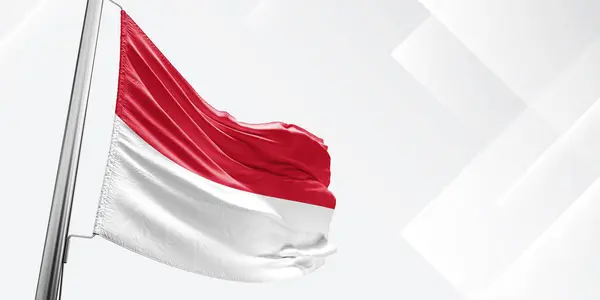 Stock image Indonesia national flag cloth fabric waving on beautiful White Square Background.