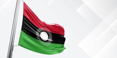 Malawi Ulusal Bayrak Kumaşı Güzel Beyaz Meydan Arkaplanında Sallanıyor.