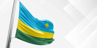 Ruanda Ulusal Bayrak Kumaşı Güzel Beyaz Meydan Arkaplanında Sallanıyor.