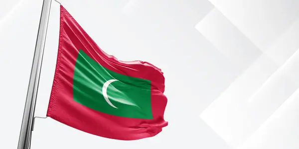 stock image Maldives national flag cloth fabric waving on beautiful White Square Background.