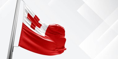 Tonga Ulusal Bayrak Kumaşı Güzel Beyaz Meydan Arkaplanında Sallanıyor.