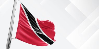 Trinidad ve Tobago Ulusal Bayrak Kumaşı Güzel Beyaz Meydan Arkaplanında Sallanıyor.