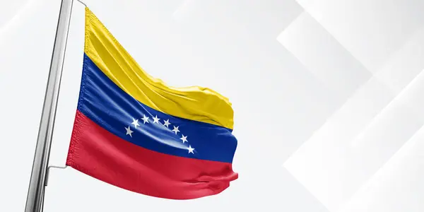 Venezuela Ulusal Bayrak Kumaşı Güzel Beyaz Meydan Arkaplanında Sallanıyor.
