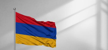 Ermenistan Ulusal Bayrak Kumaşı Güzel beyaz arka planda sallanıyor.