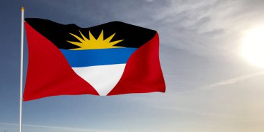 Antigua ve Barbuda Ulusal Bayrak Kumaşı Güzel gri arka planda sallanıyor.