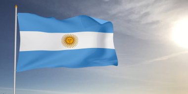 Arjantin Ulusal Bayrak Kumaşı Güzel gri arka planda sallanıyor.