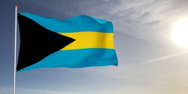 Bahamalar ulusal bayrak kumaşı güzel gri arka planda sallanıyor..