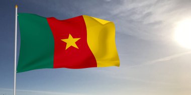 Kamerun ulusal bayrak kumaşı güzel açık gri arka planda dalgalanıyor.