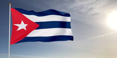 Küba Ulusal Bayrak Kumaşı Güzel açık gri arka planda sallanıyor.