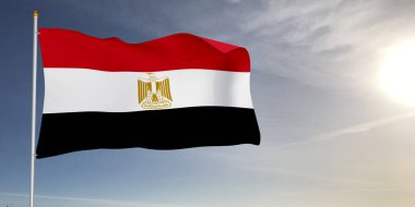 Mısır ulusal bayrak kumaşı güzel açık gri arka planda dalgalanıyor.