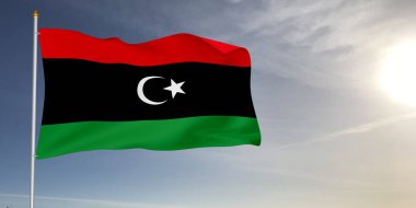 Libya ulusal bayrak kumaşı güzel açık gri arka planda dalgalanıyor.