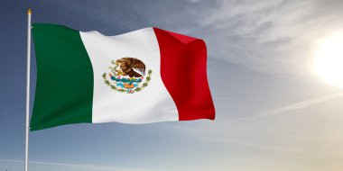 Meksika Ulusal Bayrak Kumaşı Güzel açık gri arka planda sallanıyor.
