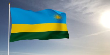 Ruanda Ulusal Bayrak Kumaşı Güzel açık gri arka planda dalgalanıyor.