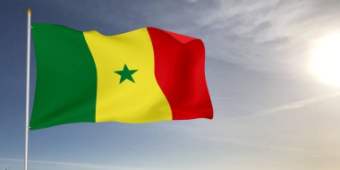 Senegal Ulusal Bayrak Kumaşı Güzel açık gri arka planda dalgalanıyor.