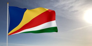 Seyşeller Ulusal Bayrak Kumaşı Güzel açık gri arka planda sallanıyor.