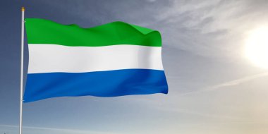 Sierra Leone Ulusal Bayrak Kumaşı Güzel açık gri arka planda dalgalanıyor.