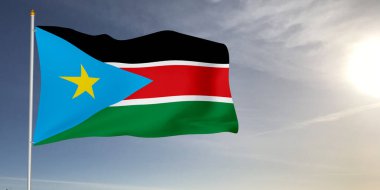 Sudan, Güney Ulusal Bayrak Kumaşı Güzel açık gri arka planda dalgalanan.