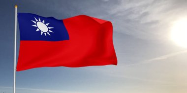 Tayvan ulusal bayrak kumaşı güzel açık gri arka planda dalgalanıyor.