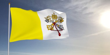 Vatikan Ulusal Bayrak Kumaşı Güzel açık gri arka planda dalgalanıyor.