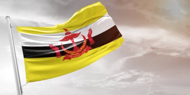 Brunei Ulusal Bayrak Kumaşı Güzel açık gri arka planda dalgalanıyor.