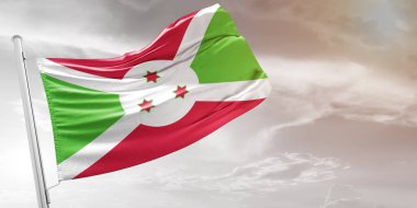 Burundi Ulusal Bayrak Kumaşı Güzel açık gri arka planda dalgalanıyor.