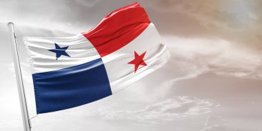 Panama Ulusal Bayrak Kumaşı Güzel açık gri arka planda dalgalanıyor.