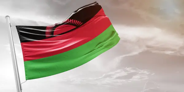 Malawi Ulusal Bayrak Kumaşı Güzel açık gri arka planda dalgalanıyor.