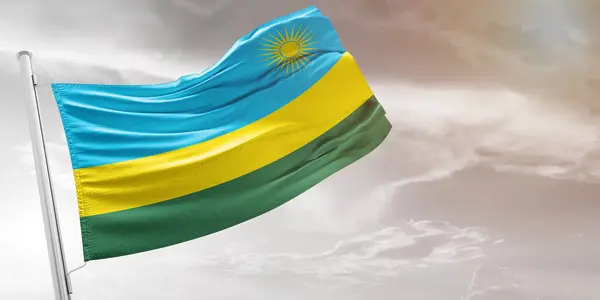 Ruanda Ulusal Bayrak Kumaşı Güzel açık gri arka planda dalgalanıyor.