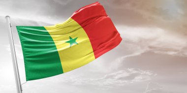 Senegal Ulusal Bayrak Kumaşı Güzel açık gri arka planda dalgalanıyor.