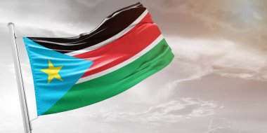 Sudan, Güney Ulusal Bayrak Kumaşı Güzel açık gri arka planda dalgalanan.