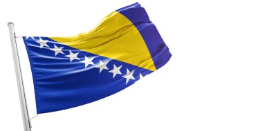 Bosna-Hersek ulusal bayrak kumaşı güzel beyaz arka planda dalgalanıyor.