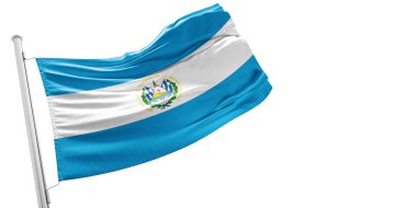 El Salvador Ulusal Bayrak Kumaşı Güzel beyaz arka planda dalgalanıyor.