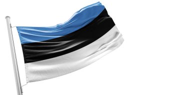 Estonya ulusal bayrak kumaşı güzel beyaz arka planda dalgalanıyor.