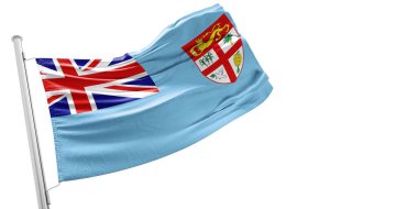 Fiji Ulusal Bayrak Kumaşı Güzel beyaz arka planda dalgalanıyor.