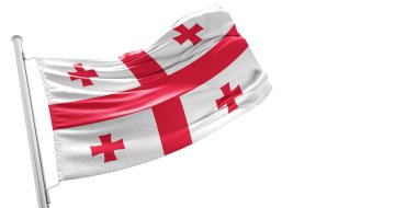 Gürcistan ulusal bayrak kumaşı güzel beyaz arka planda dalgalanıyor.