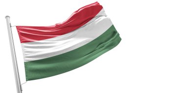 Macaristan ulusal bayrak kumaşı güzel beyaz arka planda dalgalanıyor.