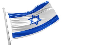 İsrail ulusal bayrak kumaşı güzel beyaz arka planda dalgalanıyor.