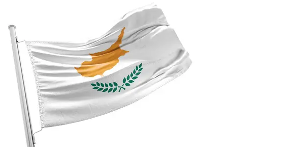 Kıbrıs ulusal bayrağı kumaşı güzel beyaz arka planda dalgalanıyor.