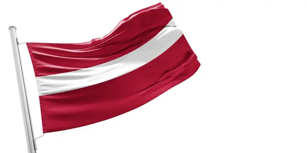 Letonya ulusal bayrak kumaşı güzel beyaz arka planda dalgalanıyor.