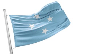 Mikronezya, Mikronezya Birleşik Devletleri ulusal bayrak kumaşı güzel beyaz arka planda dalgalanıyor.