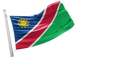 Namibya Ulusal Bayrak Kumaşı Güzel beyaz arka planda dalgalanıyor.