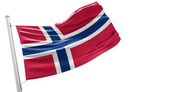 Norveç ulusal bayrak kumaşı güzel beyaz arka planda dalgalanıyor.