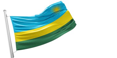Ruanda Ulusal Bayrak Kumaşı Güzel beyaz arka planda dalgalanıyor.
