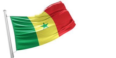 Senegal Ulusal Bayrak Kumaşı Güzel beyaz arka planda dalgalanıyor.