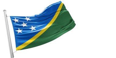 Solomon Adaları Ulusal Bayrak Kumaşı Güzel beyaz arka planda dalgalanıyor.