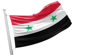 Suriye ulusal bayrak kumaşı güzel beyaz arka planda dalgalanıyor.