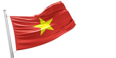 Vietnam national flag cloth fabric waving on beautiful white Background. clipart