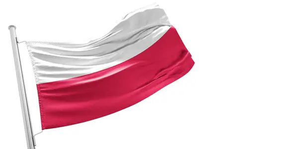 Polonya ulusal bayrak kumaşı güzel beyaz arka planda dalgalanıyor.