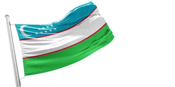Özbekistan ulusal bayrak kumaşı güzel beyaz arka planda dalgalanıyor.