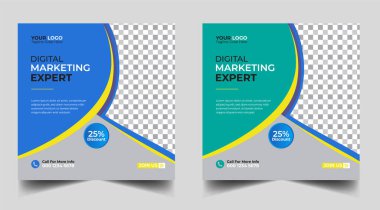 Dijital pazarlama pankartı tasarım şablonu. Dijital iş dünyası sosyal medya posta şablonu. Sosyal medya afişi tasarım şablonu. Sosyal medya postası tasarımı. Sosyal medya bohça tasarımı